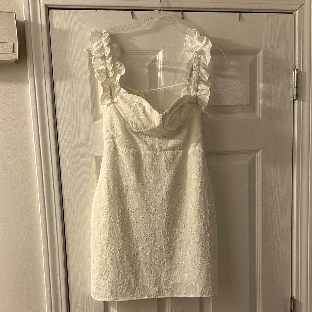 Lulu's White Ruffle Strap Dress
